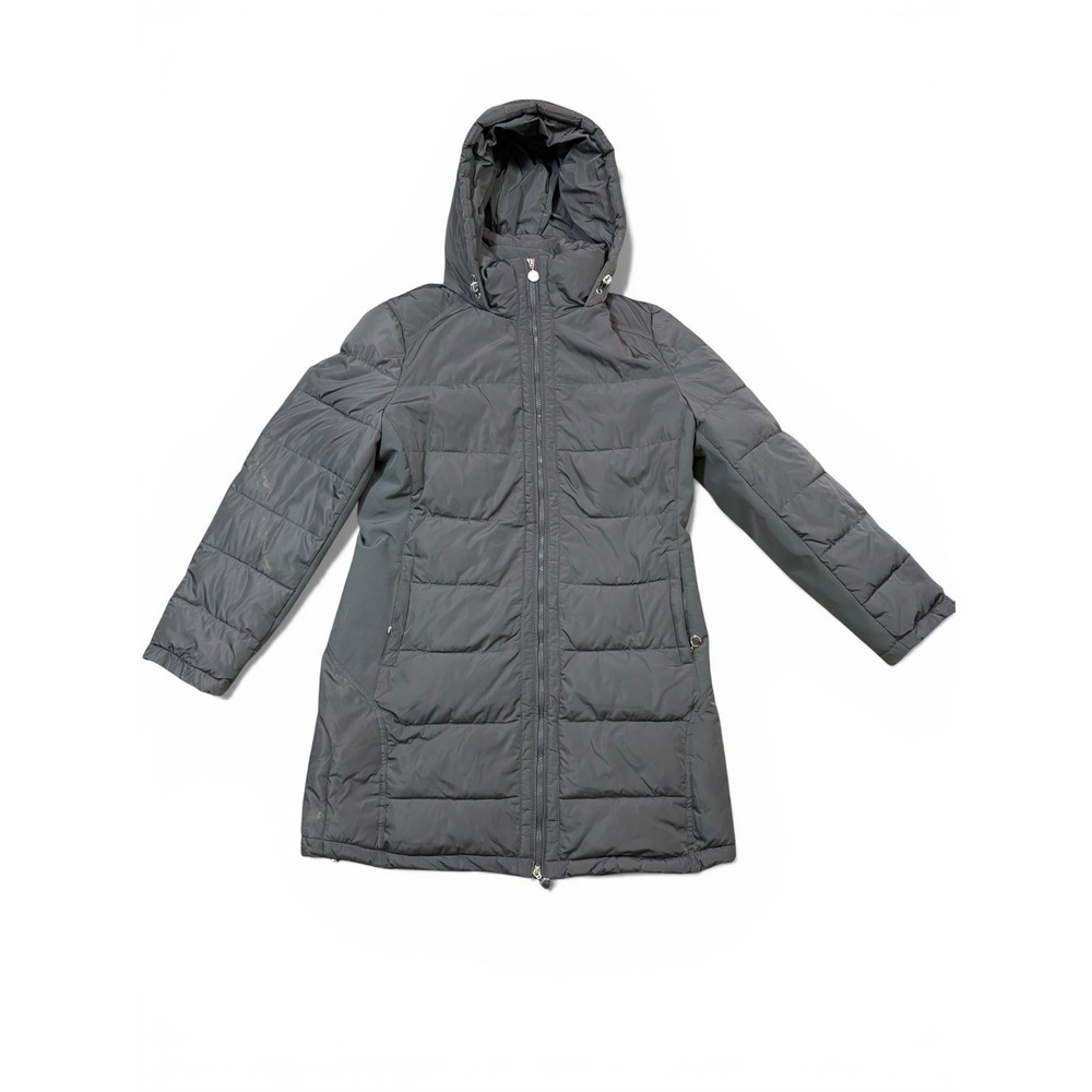 Andrew Marc Puffer Jacket Womens L Gray‎ Fair Longline Hooded Quilted Parka